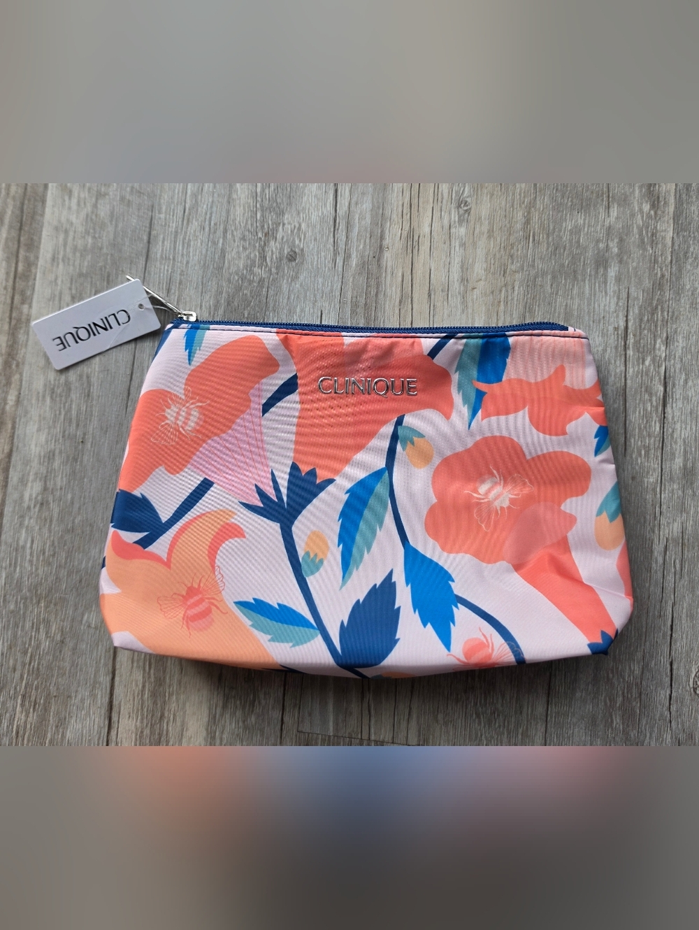 Clinique Pink Blue Floral Makeup Cosmetic Bag